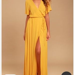 Lulu’s Much Obliged Golden Yellow Wrap Maxi Dress